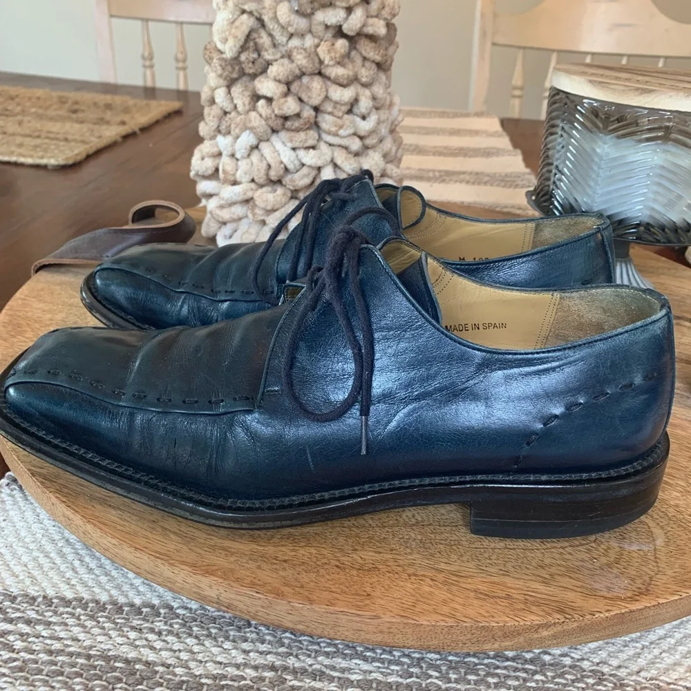 Mezlan Maranello Dark Navy Blue Leather Lace Oxford Dress Shoes‎ Men’s 8 M Spain